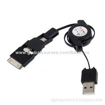 Retractable Folded 3-in-1 USB Cable for iPhone 5, Accepts OEM and ODMNew